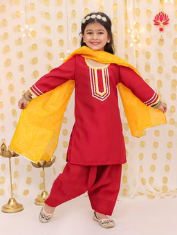 BownBee - Red Silk Blend Regular Kurti With Salwaar & Dupatta