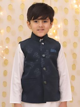 BownBee - Blue Velvet Fitted Nehru Jacket