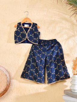 Little Panda - Navy Blue Cotton Regular Kurta With Palazzo