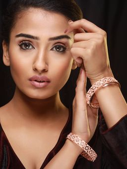 Aatmana - Set of 2 Rose Gold Plated Cubic Zirconia Studded Bangle