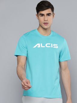 Alcis - Men Blue White Brand Logo Printed Dry Tech T-Shirt