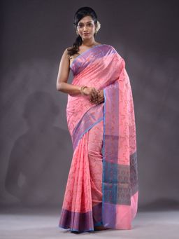 CHARUKRITI - Pink Handwoven Banarasi Silk Saree With Unstitched Blouse