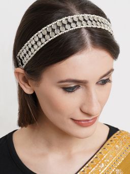 Karatcart - Handcrafted Oxidised Silver Kundan Antique Hairband for Women