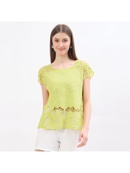 Madame - Lace Fabric Lime Green Cotton Top