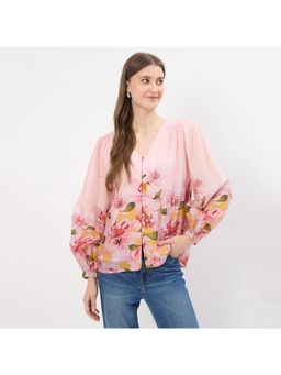 Madame - Floral Print Pink Lyocell Blend Top