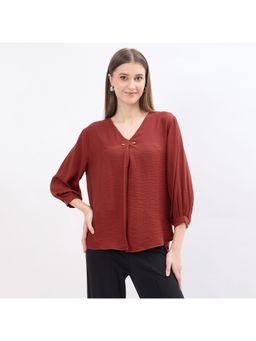 Madame - Textured Rust Viscose Blend Top