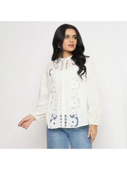 Madame - Lace Detail Off White Cotton Top