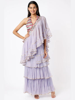 Gopi Vaid - Idris Purple Frill Saree with Blouse
