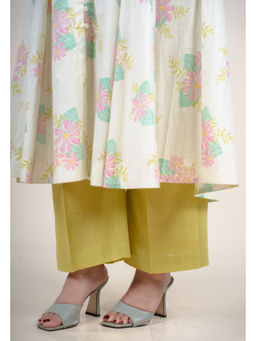 The Indian Ethnic Co. - Yashi Lime Yellow Solid Cotton Flex Straight Pant