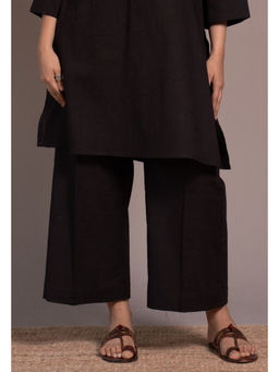 The Indian Ethnic Co. - Dark Brown Solid Slub Cotton Palazzo