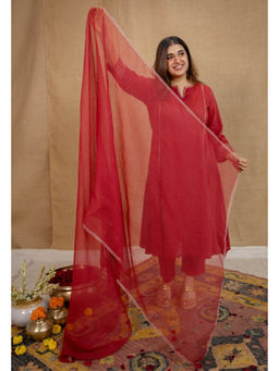 The Indian Ethnic Co. - Women Red Solid Kota Doria Dupatta