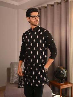 Eleven Brothers - Black Twilight Embers Black Embroidery Kurta