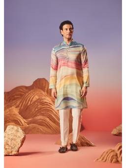 Eleven Brothers - Multi-coloured Wave Of Colors Silk Kurta