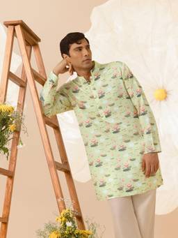 Eleven Brothers - Green Pond Of Dreams Silk Kurta
