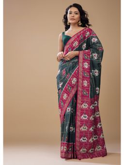 KALKI FASHION - Grey Patola Print Saree in Satin with Unstitched Blouse