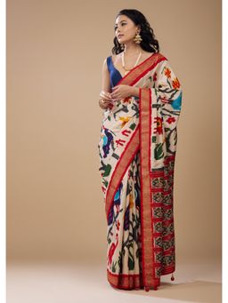 KALKI FASHION - Dew Beige Patola Print Saree in Satin with Unstitched Blouse