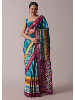 KALKI FASHION - Blue Embroidered Patola Printed Festive Saree in Dola Silk with Unstitched Blouse