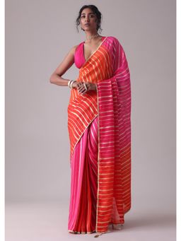 KALKI FASHION - Ski Patrol Red Woven Ombre Saree in Organza with Unstitched Blouse