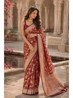 Sutra Attire - Brown Cotton Zari Handwoven Saree with Unstitched Blouse