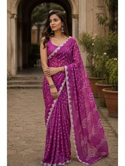 Sutra Attire - Purple Handcrafted Bandhani Silk Saree with Unstitched Blouse