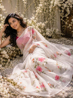 Sutra Attire - White Hand Painted Pure Kota Doria Saree with Unstitched Blouse
