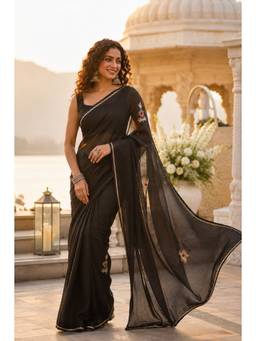 Sutra Attire - Black Gota Patti Kota Doria Saree with Unstitched Blouse