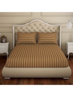 SPACES - Skyrise 100% Cotton Fitted Sheet-Brown Bedsheet with Pillow Covers