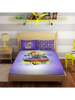 SPACES - Virtual Nature Minions 100% Cotton-Dark Violet Bedsheet with Pillow Covers