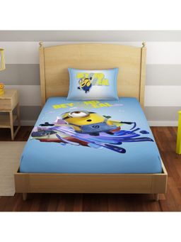 SPACES - Virtual Nature Minions 100% Cotton-Light Blue Bedsheet with Pillow Cover