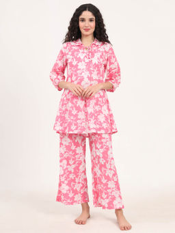 Divena - Pink Shirt Coller Cotton Night Suits (Set of 2)