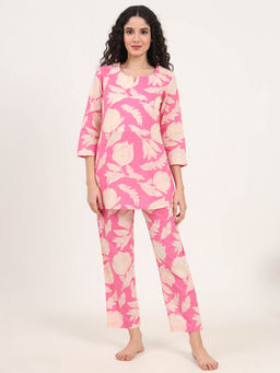 Divena - Pink Round Neck Cotton Night Suits (Set of 2)