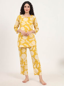 Divena - Yellow Round Neck Cotton Night Suits (Set of 2)