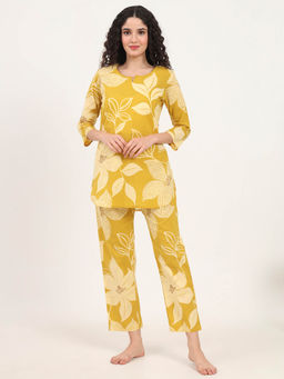 Divena - Mustard Round Neck Cotton Night Suits (Set of 2)