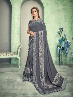 Odette - Grey Lycra Designer Saree with Unstitched Blouse