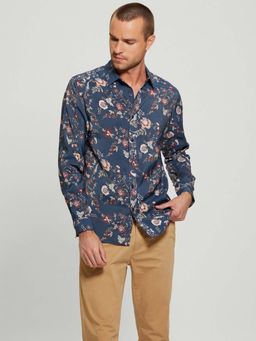Guess - Men Navy Blue Floral Collar Full Sleeves Shirt