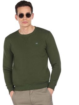 Arrow - Sports Men Olive Solid Crew Neck Sweatshirt