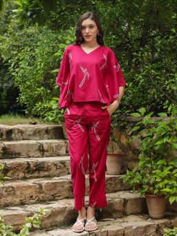 SAY - Pink Printed Pure Cotton Kaftan Top with Pant (Set of 2)