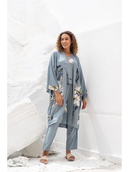 SAY - Grey Floral Top with Pant & Shrug (Set of 3)