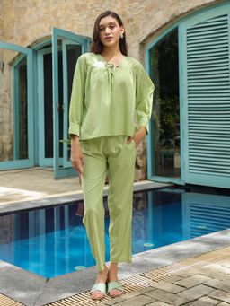 SAY - Green Printed Pure Cotton Top with Pant (Set of 2)