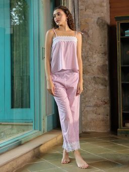 SAY - Purple Checks Top with Pant (Set of 2)