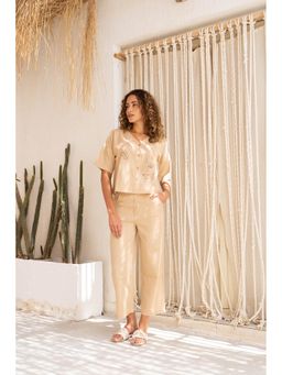 SAY - Beige Printed Top with Pant (Set of 2)