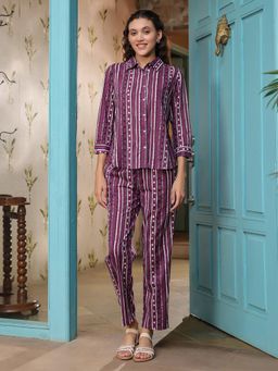 SAY - Purple Striped Shirt with Pant (Set of 2)