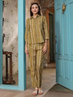 SAY - Mustard Striped Shirt with Pant (Set of 2)