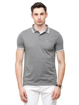 Classic Polo - Men Cotton Solid Half Sleeve Slim Fit Polo Neck Grey Color T-Shirt
