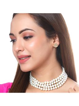Yellow Chimes - Women Gold Plated Multilayer White Pearl Jewellery Set