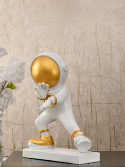 At Home by Nilkamal - Kungfu Astronaut Figurine Polyresin Showpiece White & Gold