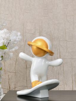 At Home by Nilkamal - Astronaut On Skateboard Figurine Polyresin Showpiece White & Gold