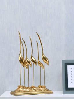At Home by Nilkamal - Six Cranes Polyresin Decorative Showpiece Gold