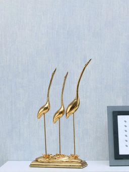 At Home by Nilkamal - Three Cranes Polyresin Decorative Showpiece Gold