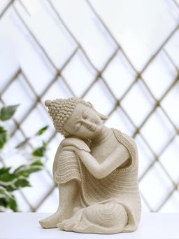 At Home by Nilkamal - Buddha Resting On Knee Polyresin Showpiece 24 cm Sand
